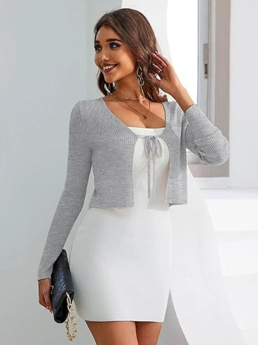 Tie-Front Long Sleeve Cardigan - Tigbul's Variety Fashion Shop
