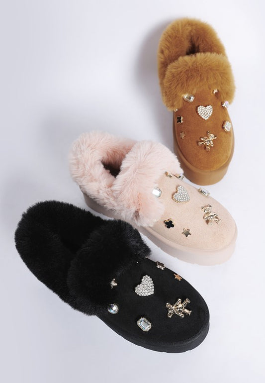 Zeta Charm Detail Slip On Snow Boots - Tigbul's Variety Fashion Shop