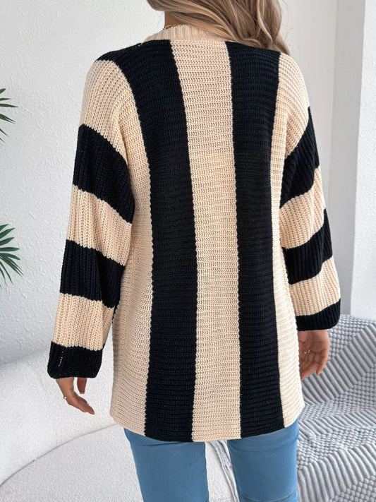 Color Block Button-Up Cardigan - Tigbul's Variety Fashion Shop
