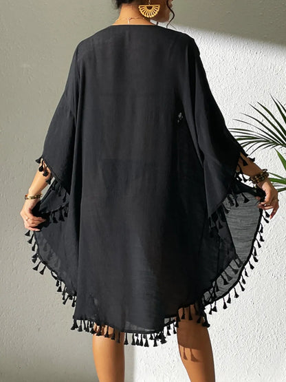 Tassel Cutout Scoop Neck Cover-Up Dress - Tigbul's Variety Fashion Shop