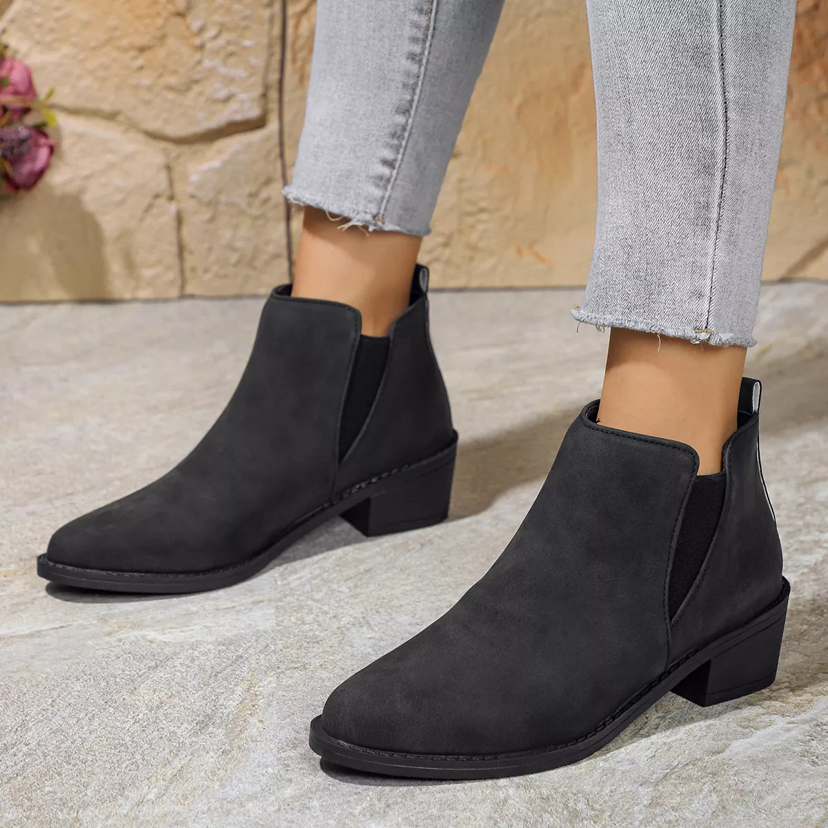 Point Toe Block Heels Ankle Boots - Tigbul's Variety Fashion Shop