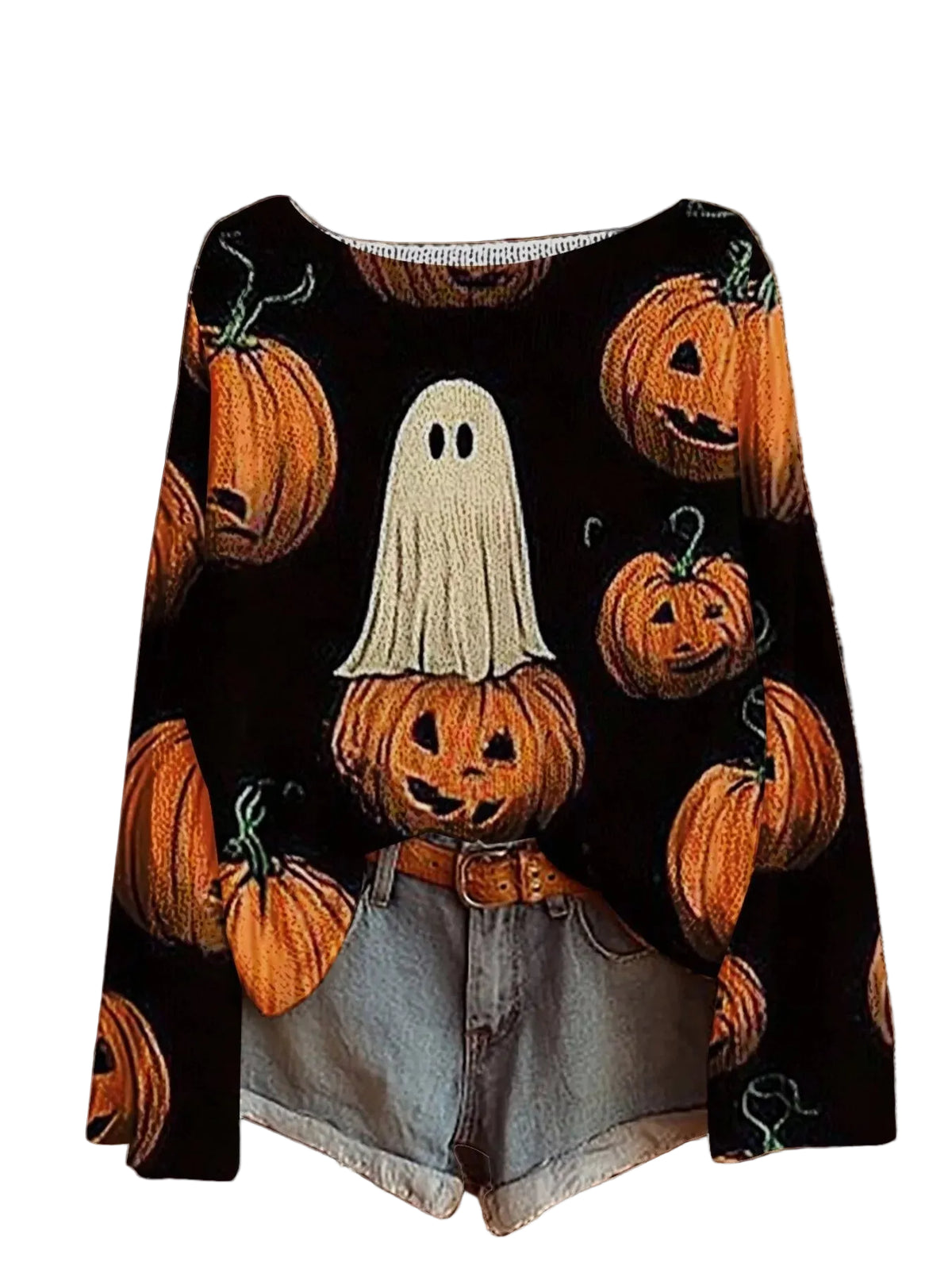 Halloween Graphic Boat Neck Sweater Sizes Small up to 5XL | Tigbuls
