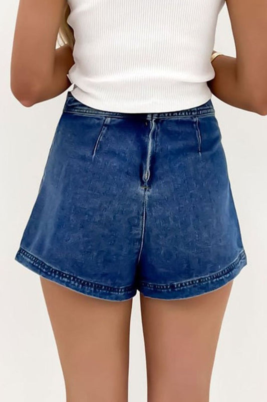 Asymmetrical Denim Skort with Pockets - Tigbul's Variety Fashion Shop