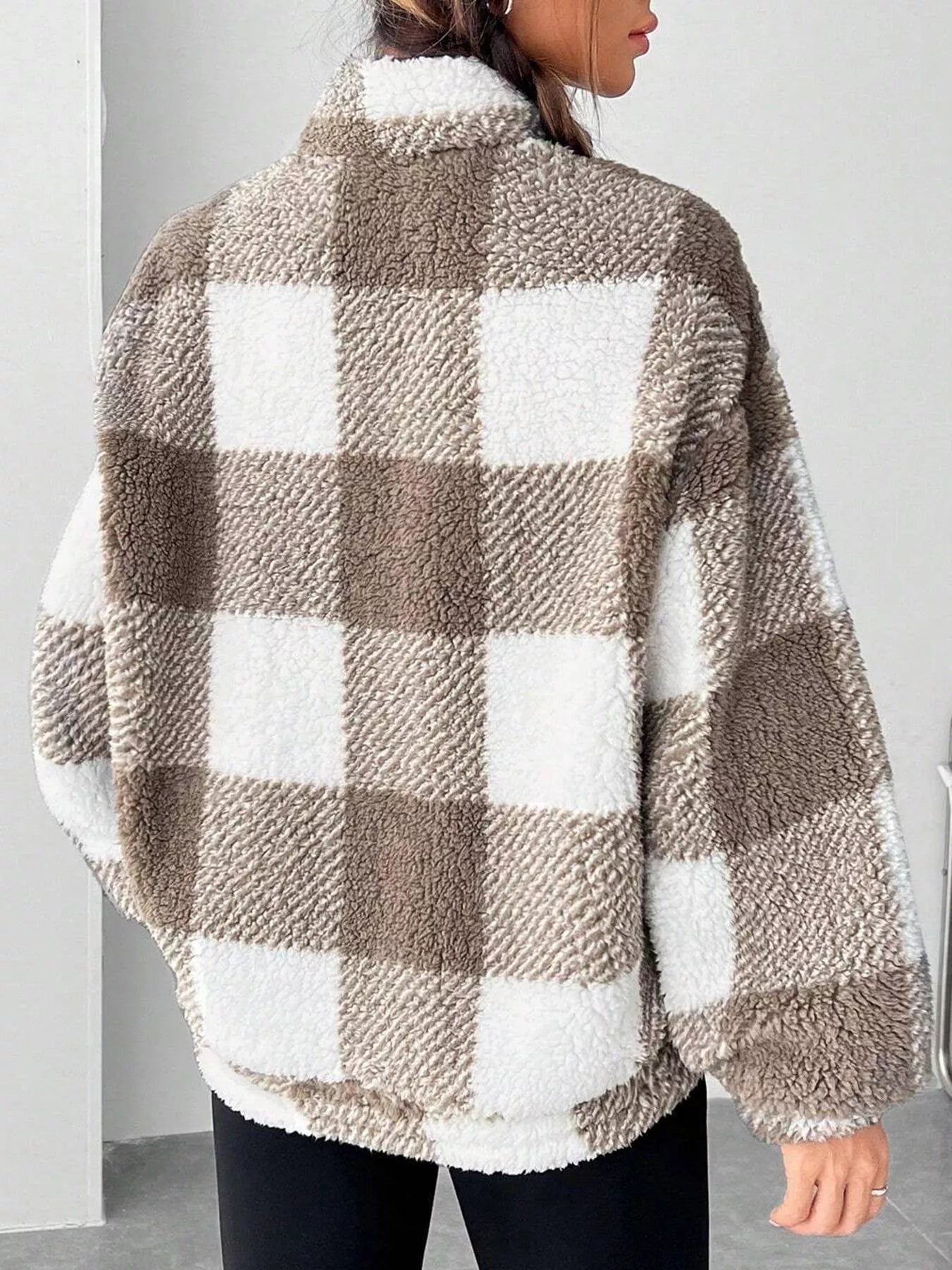 Full Size Plaid Sherpa Long Sleeve Sweatshirt Plus Size - Tigbul's Variety Fashion Shop