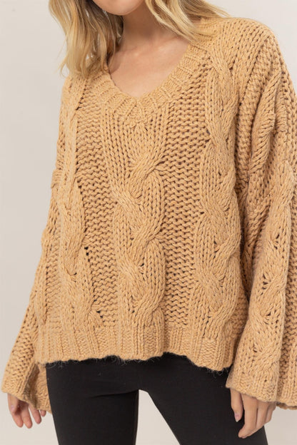 HYFVE Cable Knit V-Neck Sweater - Tigbul's Variety Fashion Shop