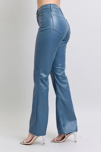 Judy Blue Full Size High Waist Tummy Control Faux Leather Bootcut Pants Plus Size - Tigbul's Variety Fashion Shop