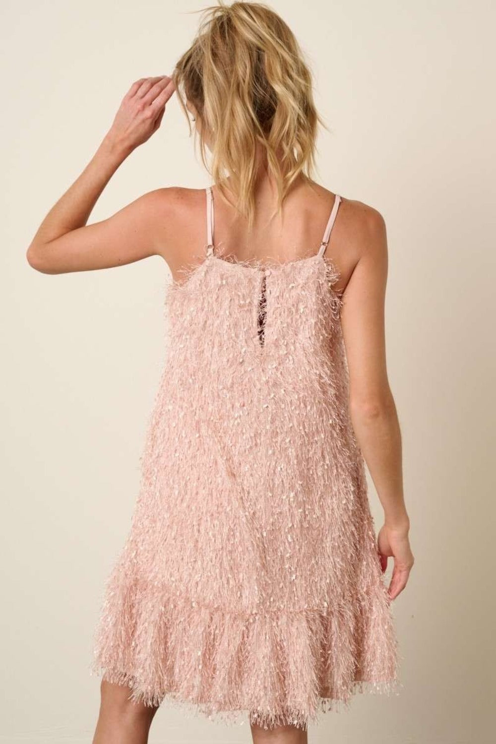 Feather Ruffle Hem Mini Cami Dress - Tigbul's Variety Fashion Shop