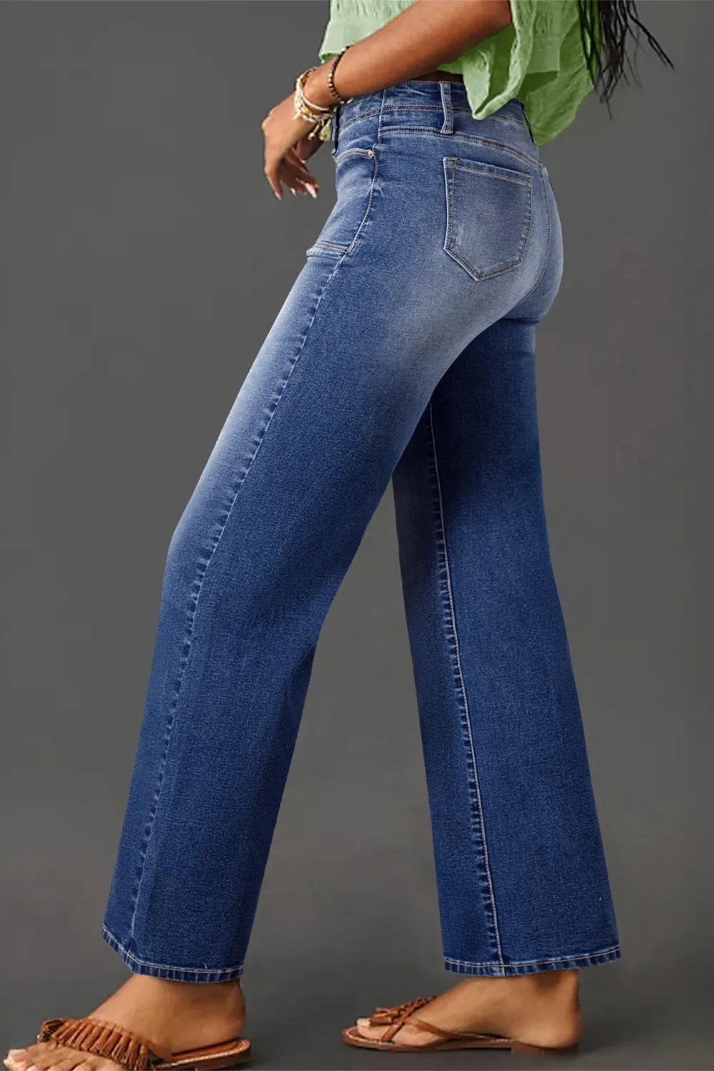 High-Waisted Wide-Leg Vintage Wash Jeans - Tigbul's Variety Fashion Shop