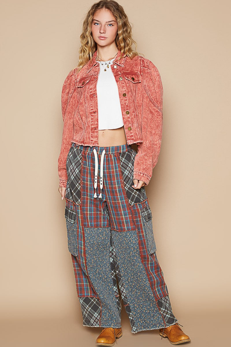 POL Raw Hem Button Up Cropped Denim Jacket - Tigbul's Variety Fashion Shop