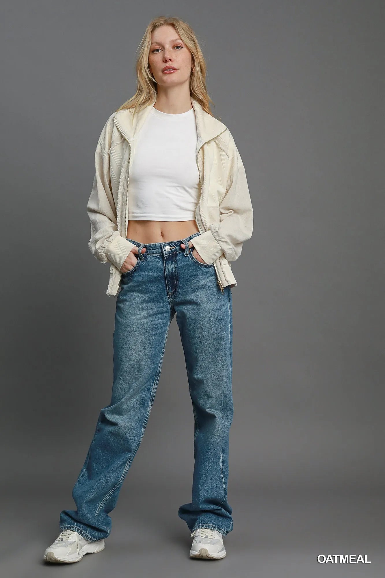 Umgee Two-Way Jacquard Zip-Up Jacket - Tigbul's Variety Fashion Shop