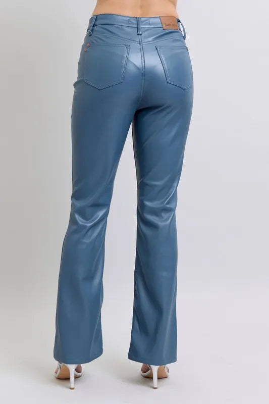 Judy Blue Full Size High Waist Tummy Control Faux Leather Bootcut Pants Plus Size - Tigbul's Variety Fashion Shop