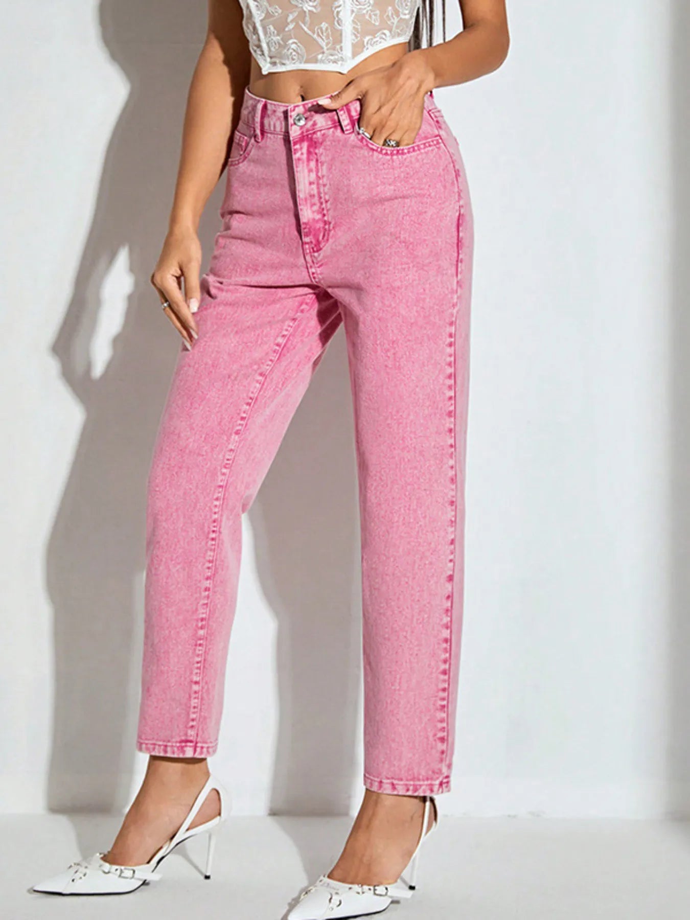 High-Waisted Wash Straight Leg Jeans - Tigbul's Variety Fashion Shop