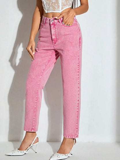 High-Waisted Wash Straight Leg Jeans - Tigbul's Variety Fashion Shop