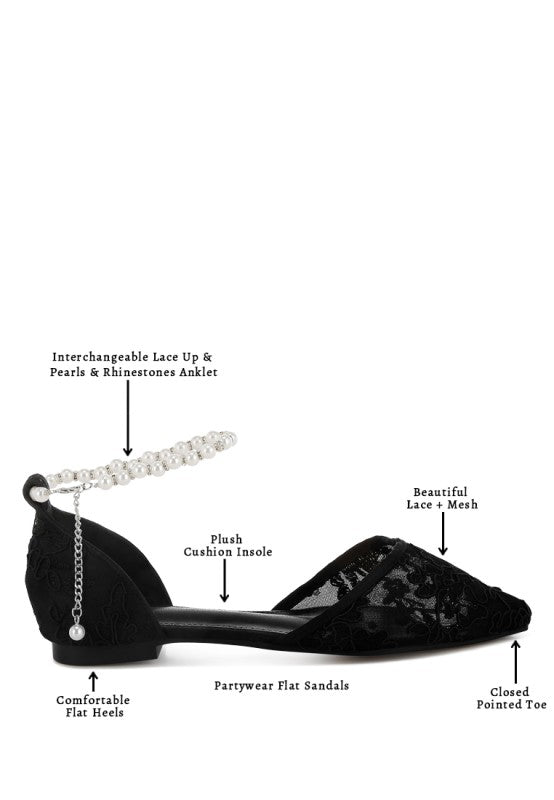 Shrami Pearl & Rhinestone Strap Flat Sandals - Tigbul's Variety Fashion Shop