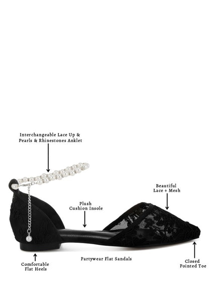 Shrami Pearl & Rhinestone Strap Flat Sandals - Tigbul's Variety Fashion Shop