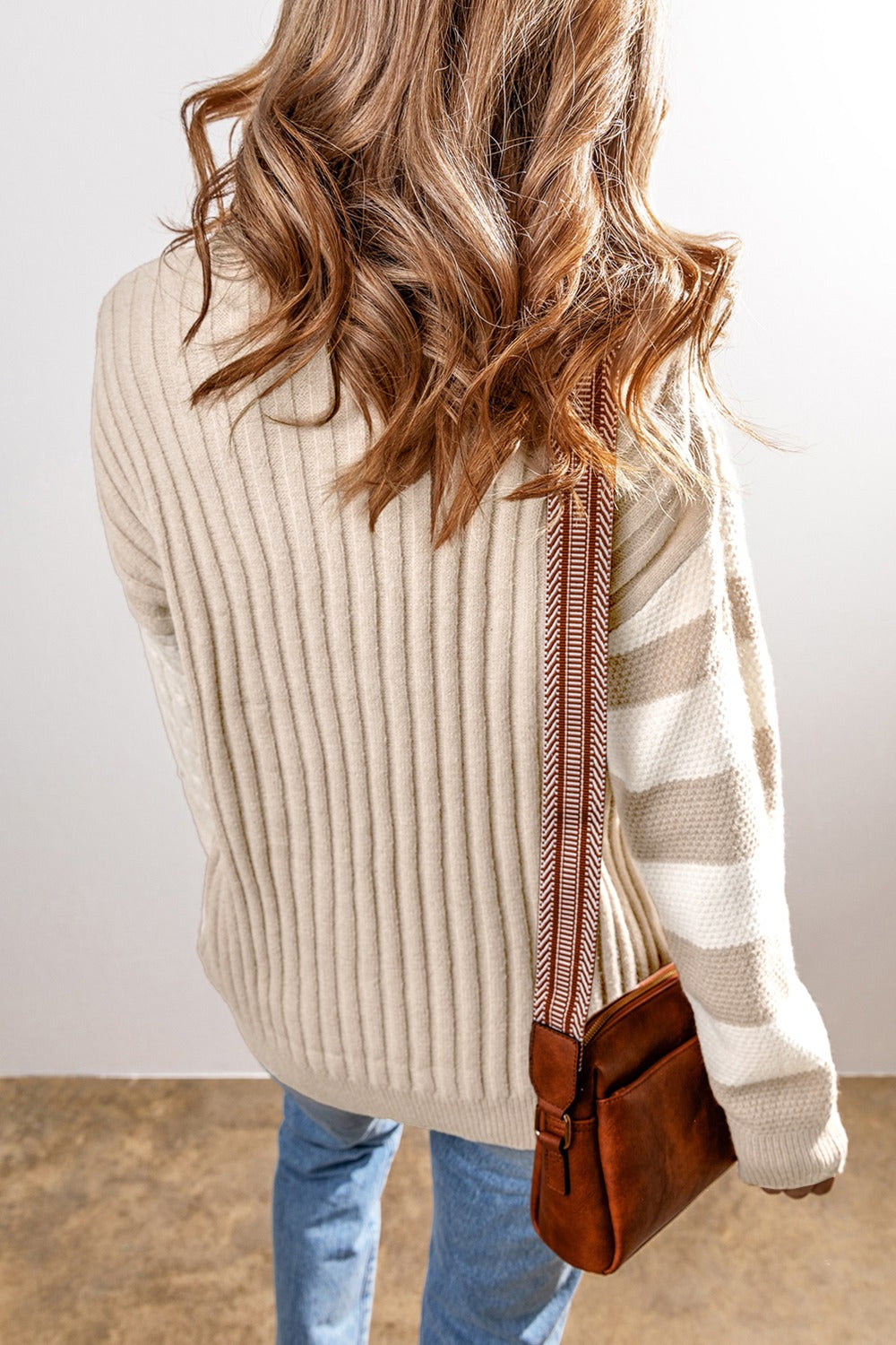 Cable-Knit Color Block Round Neck Sweater - Tigbul's Variety Fashion Shop