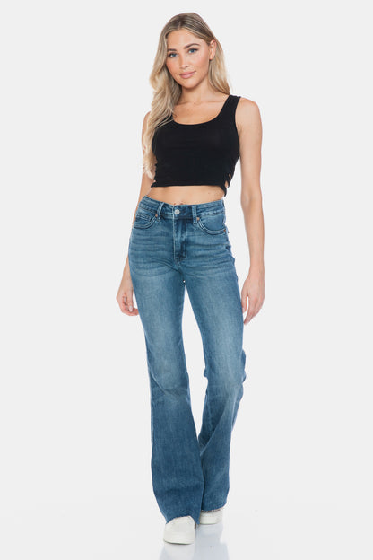 Judy Blue Full Size Tummy Control Cut Hem Long Flare Jeans - Tigbul's Variety Fashion Shop