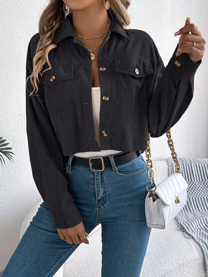 Corduroy Button-Up Dropped Shoulder Jacket - Tigbul's Variety Fashion Shop