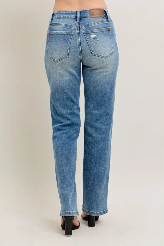 Judy Blue Full Size High Waist Vintage Wash Front Seam & Slit Straight Plus Size - Tigbul's Variety Fashion Shop