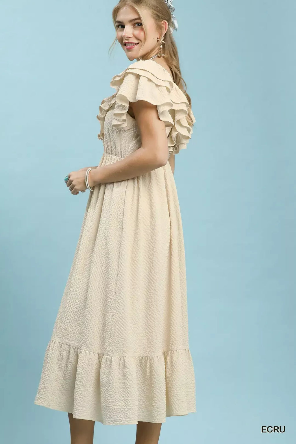 Umgee Textured Ruffle Midi Dress - Tigbul's Variety Fashion Shop