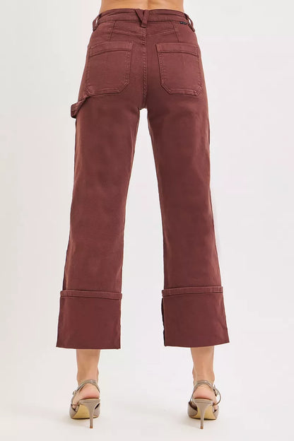 RISEN Full Size High Rise Wide Straight Cuffed Patch Jeans Plus Size - Tigbul's Variety Fashion Shop