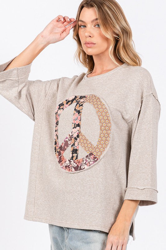 SAGE + FIG Floral Peace Patch Round Neck Top - Tigbul's Variety Fashion Shop