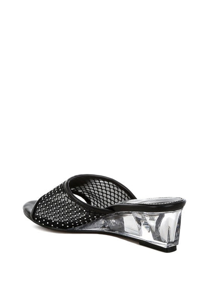 Tempra Mesh Clear Heel Wedge Sandals - Tigbul's Variety Fashion Shop