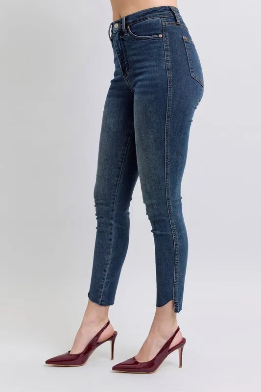 Judy Blue Full Size High Waist Tummy Control Step Hem Skinny Jeans Plus Size - Tigbul's Variety Fashion Shop