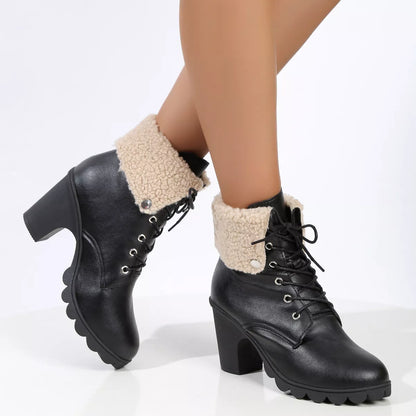Lace Up Block Heels Boots - Tigbul's Variety Fashion Shop
