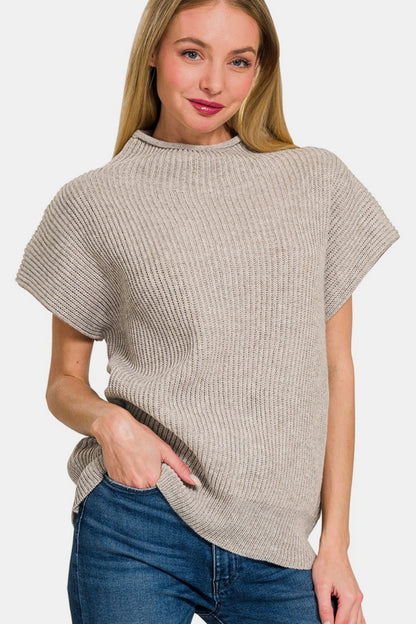 Zenana Short Sleeve Mock Neck Sweater - Tigbul's Variety Fashion Shop