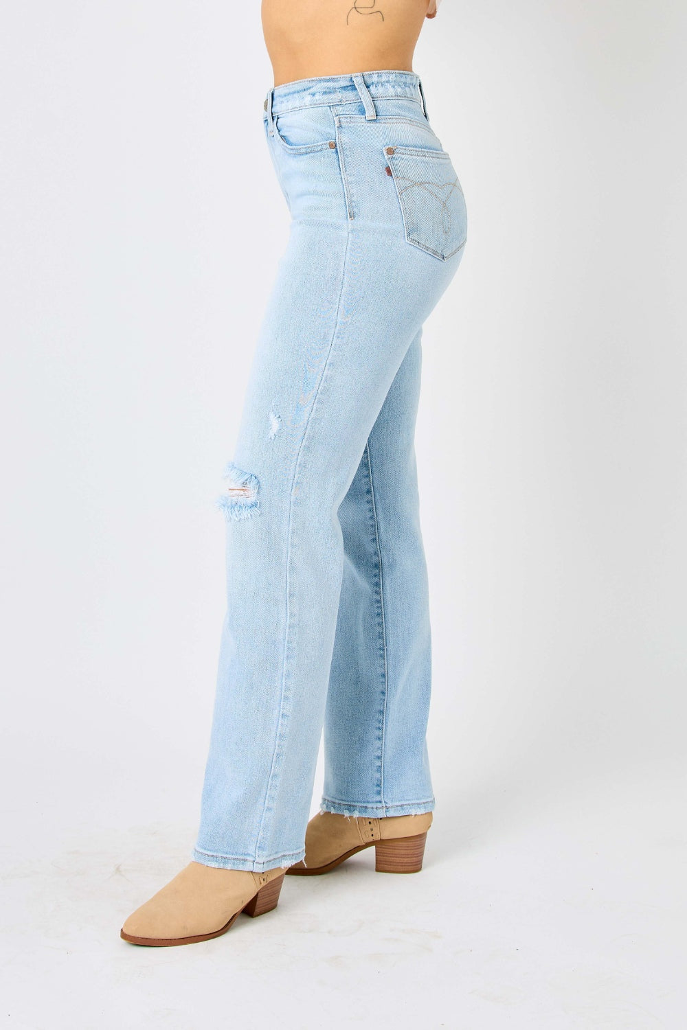 Judy Blue Full Size High Waist Distressed Straight Jeans - Tigbuls Variety Fashion