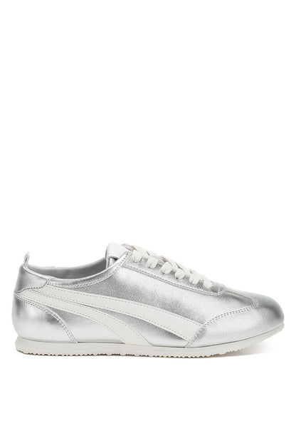 Montek Silver Metallic Lace-Up Sneakers - Tigbul's Variety Fashion Shop