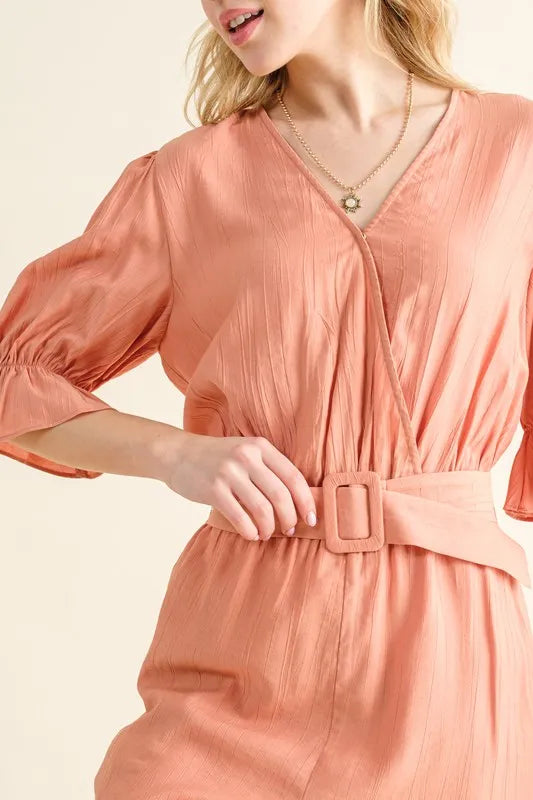 Flounce Sleeves Romper with Belt - Tigbul's Variety Fashion Shop