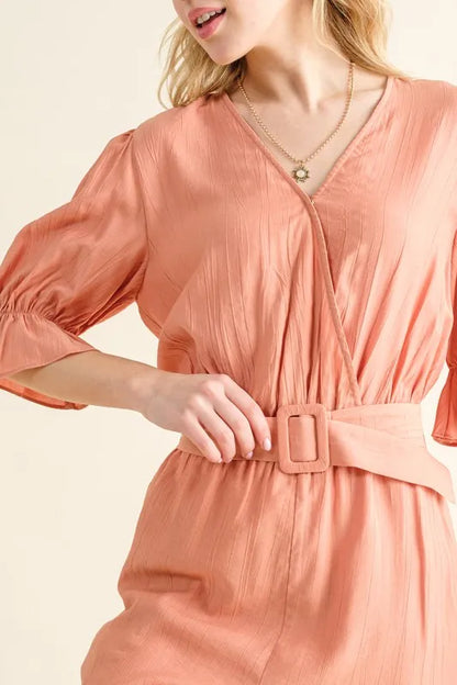Flounce Sleeves Romper with Belt - Tigbul's Variety Fashion Shop