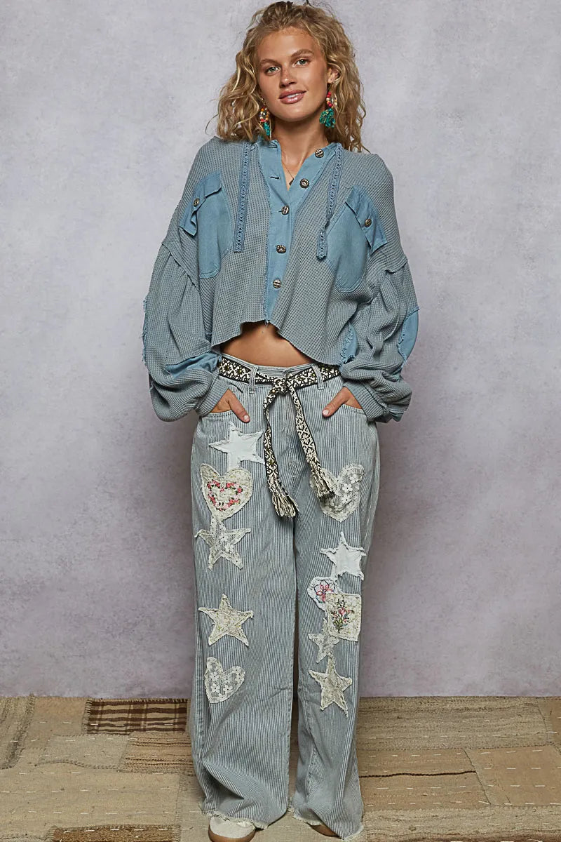 POL Contrast Cropped Jacket with Raw Edge Detail - Tigbul's Variety Fashion Shop