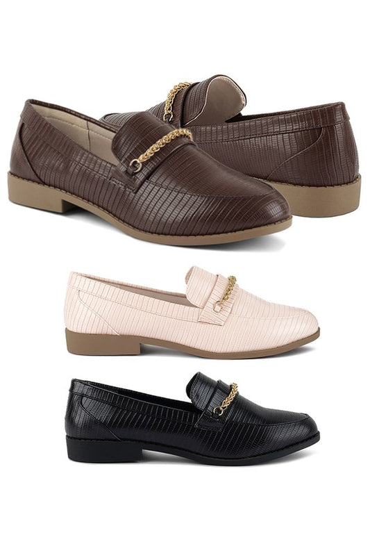 Vouse Low Block Loafers Adorned With Golden Chain - Tigbul's Variety Fashion Shop