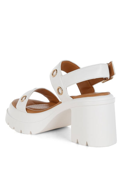 Eyelet Detail Platform Heel Sandals - Tigbul's Variety Fashion Shop
