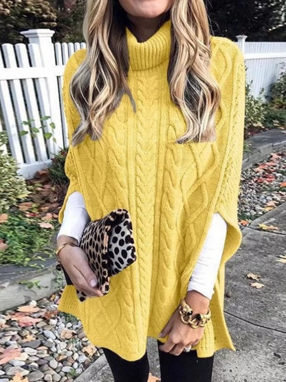 Chunky Cable Knit Turtleneck Poncho Cover Up - Tigbul's Variety Fashion Shop