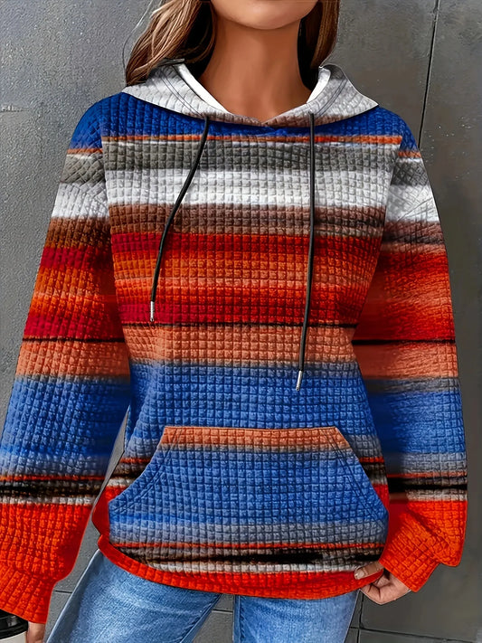 Drawstring Striped Kangaroo Pocket Hoodie - Tigbul's Variety Fashion Shop