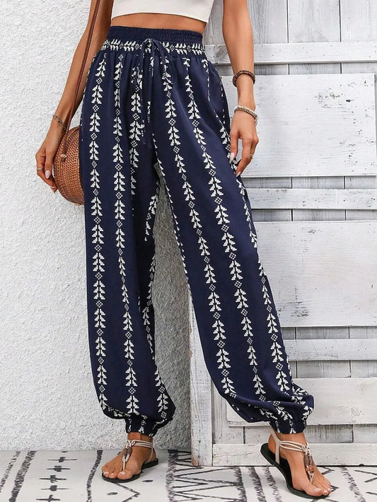 Tied Printed High Waist Pants - Tigbul's Variety Fashion Shop