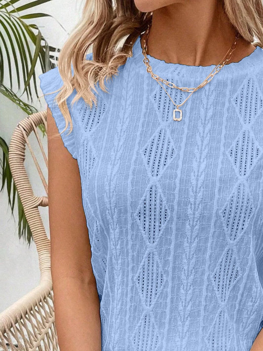 Openwork Round Neck Top - Tigbul's Variety Fashion Shop