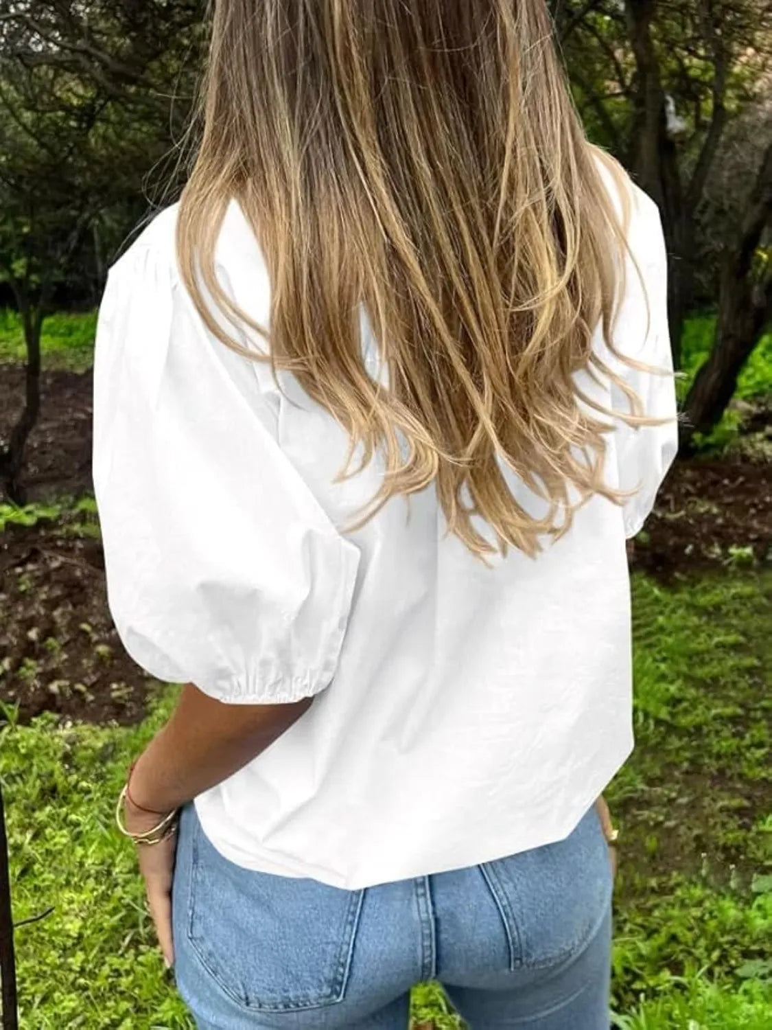 Button Down Puff Sleeve Shirt - Tigbul's Variety Fashion Shop