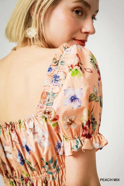 Umgee Floral Print Puff Sleeve Mini Dress - Tigbul's Variety Fashion Shop