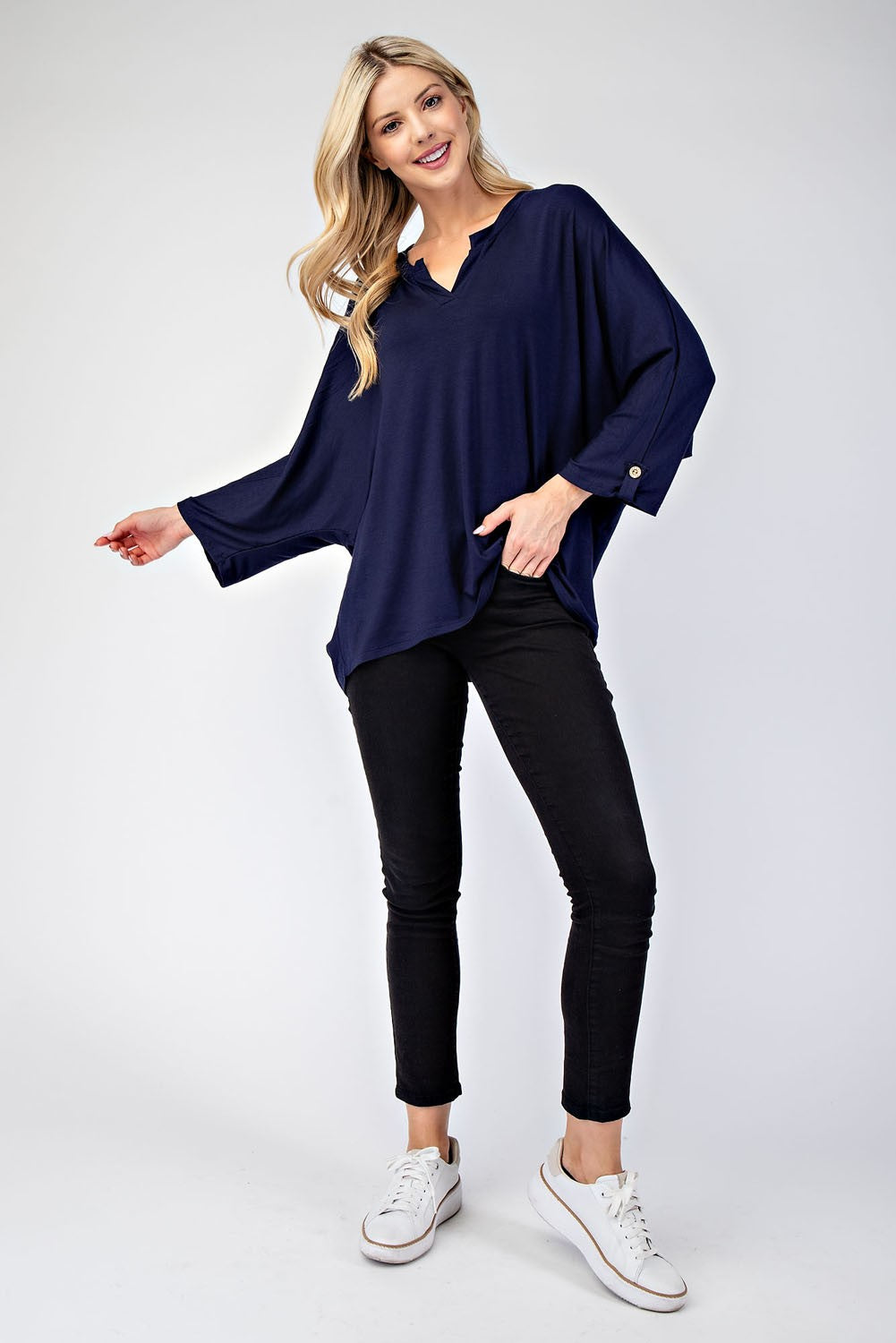 Celeste Full Size Notched Three-Quarter Sleeve Blouse - Tigbul's Variety Fashion Shop