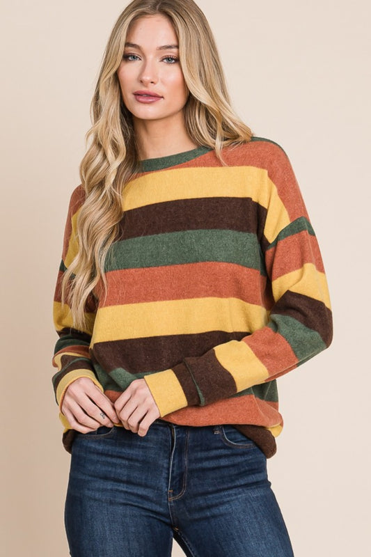 BOMBOM Multi-Color Striped Knit Top - Tigbul's Variety Fashion Shop