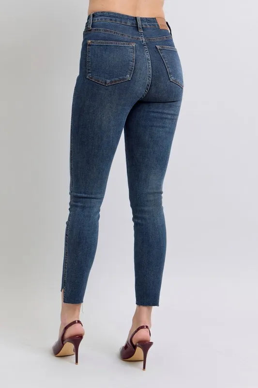 Judy Blue Full Size High Waist Tummy Control Step Hem Skinny Jeans Plus Size - Tigbul's Variety Fashion Shop