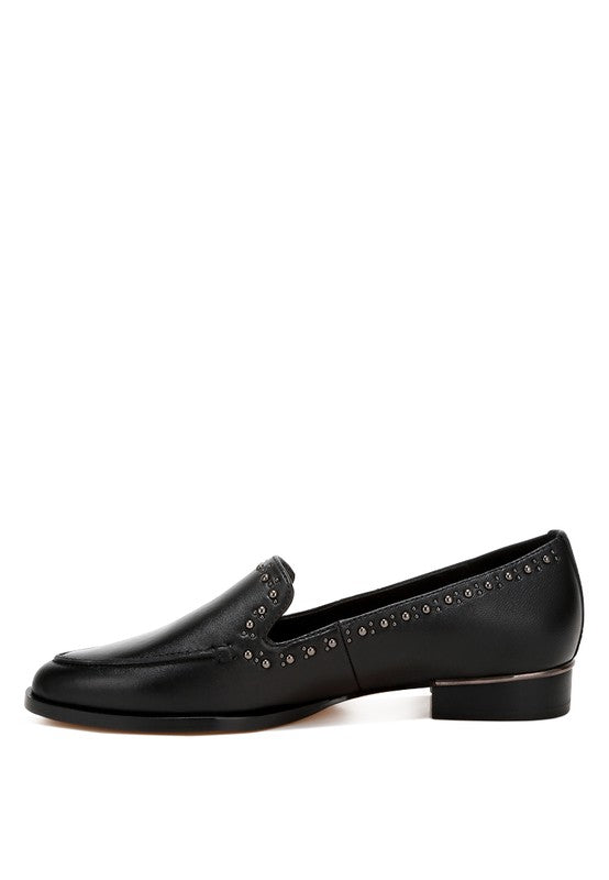 Wolferton Delicate Stud Detail Leather Loafers - Tigbul's Variety Fashion Shop