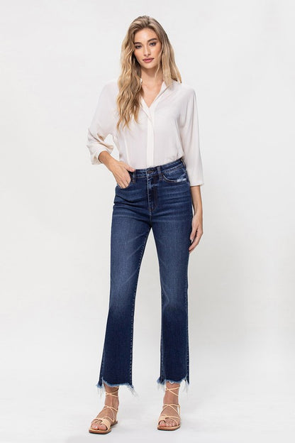 High Rise Distressed Hem Kick Flare Jeans - Tigbul's Variety Fashion Shop