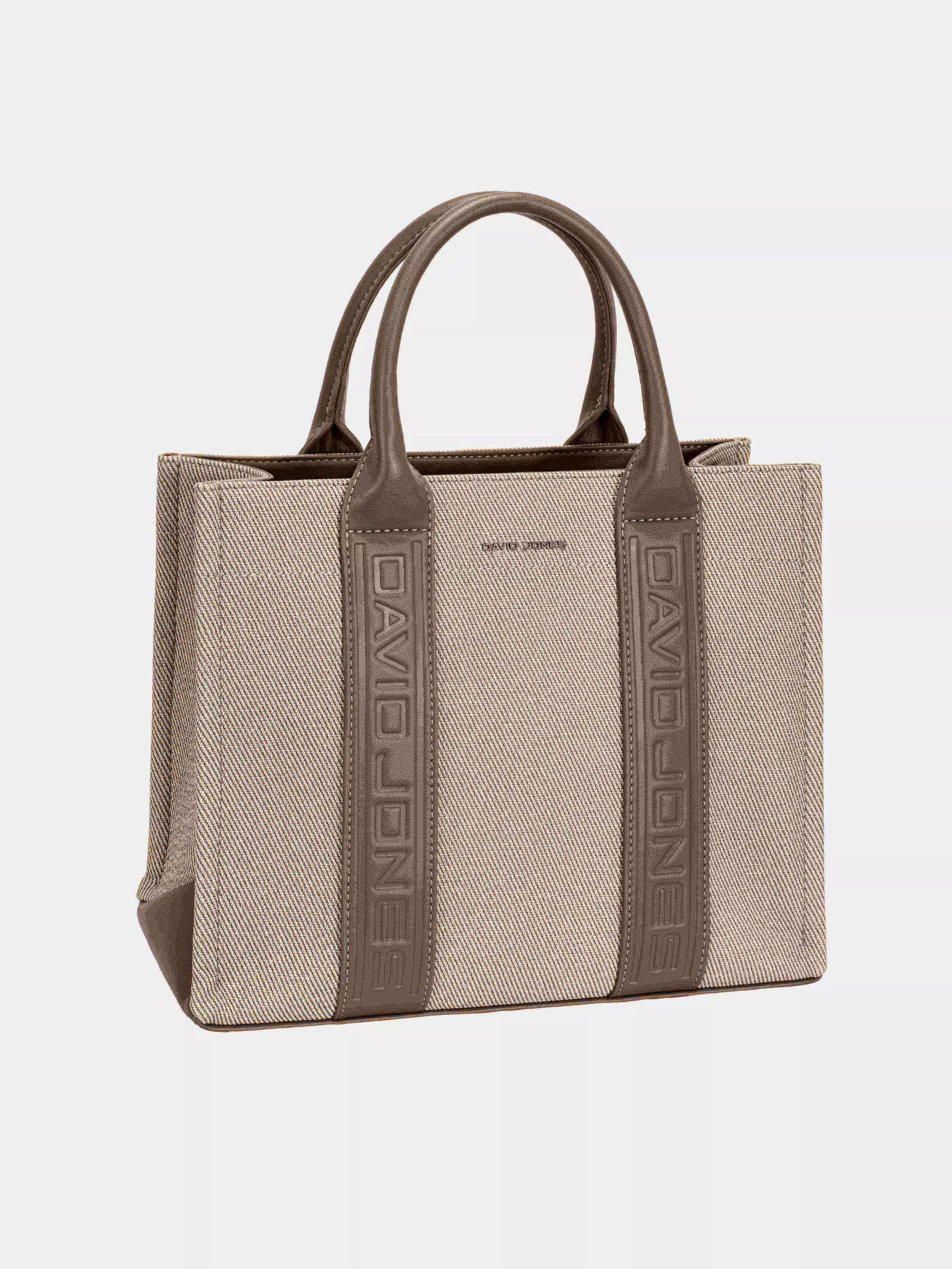 David Jones Canvas Tote Handbag with Contrast Leather Handles - Tigbul's Variety Fashion Shop