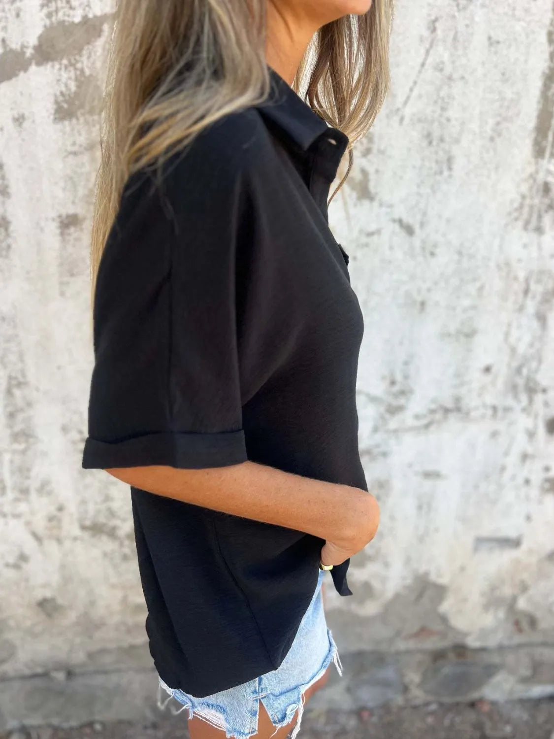 Full Size Collared Neck Half Sleeve Shirt - Tigbul's Variety Fashion Shop